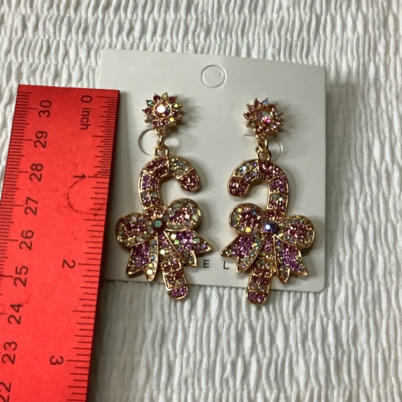 Christmas Pink & Lavender Candy Cane Design with Bow Decor Dangle Earrings NWOT - Picture 3 of 3